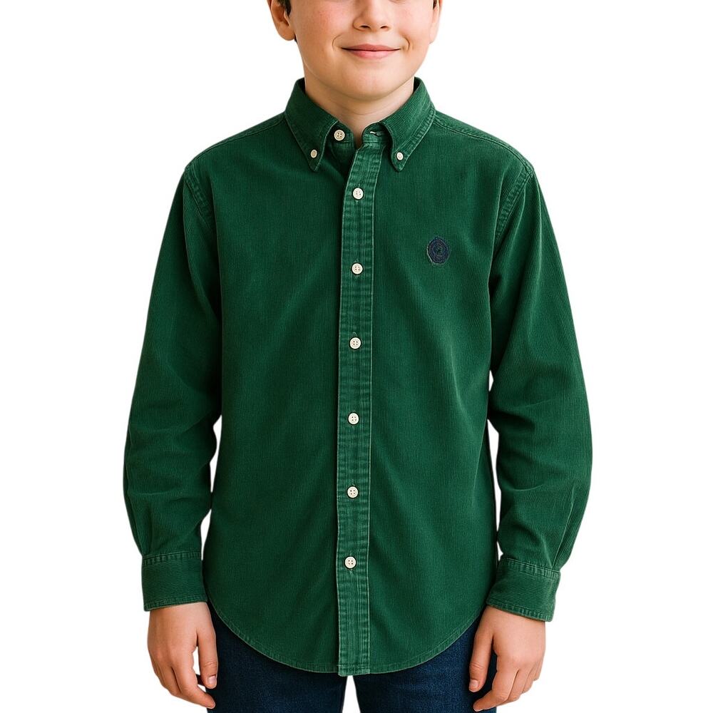 Vintage 90s Chaps Ralph Lauren Green Corduroy Button Down Shirt Boys 18/20